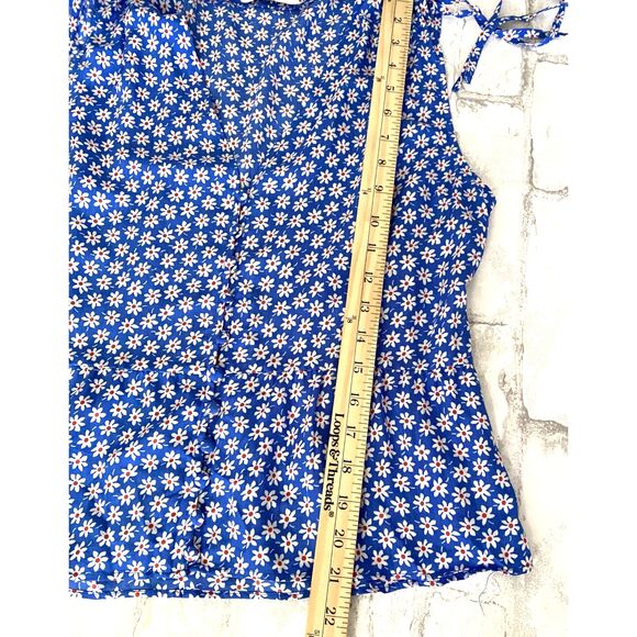 Madewell Bell Blue White Mini Daisy Pattern Tank Top Ruched Shoulder No Sz Tag - Picture 6 of 9